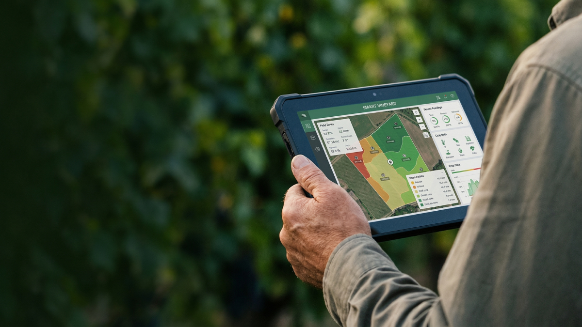 Persona con tablet controlando el cultivo