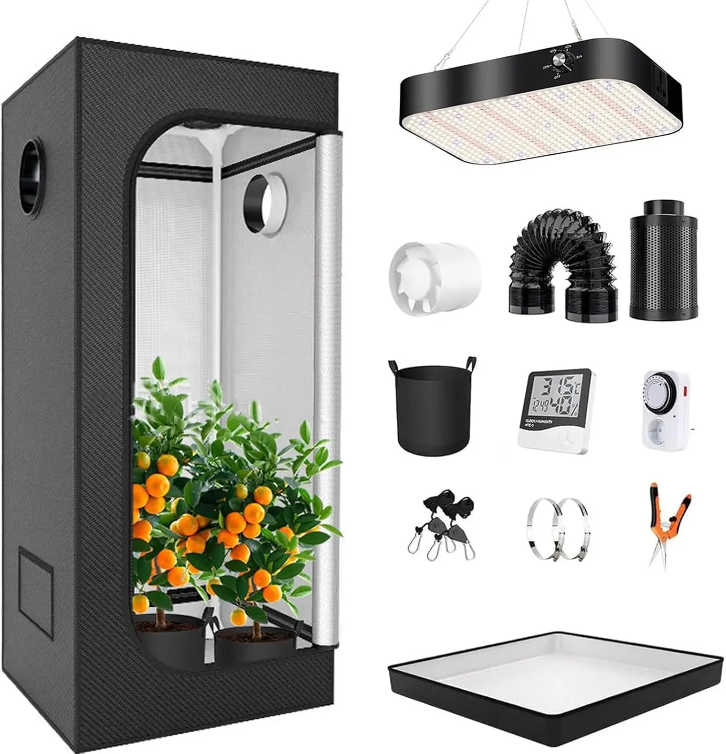 BKSXSOP kit cultivo hidropónico LED espectro completo temporizador higrómetro jardín hierbas interior 50x50cm