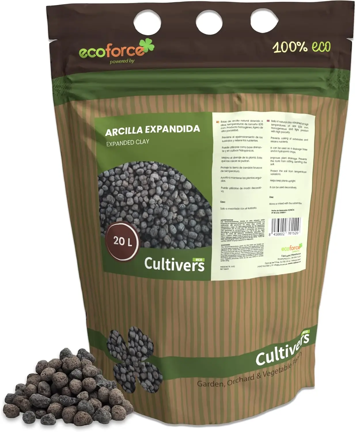 CULTIVERS arlita arcilla expandida 20L sustrato fresas hidropónicas corona drenaje oxigenación