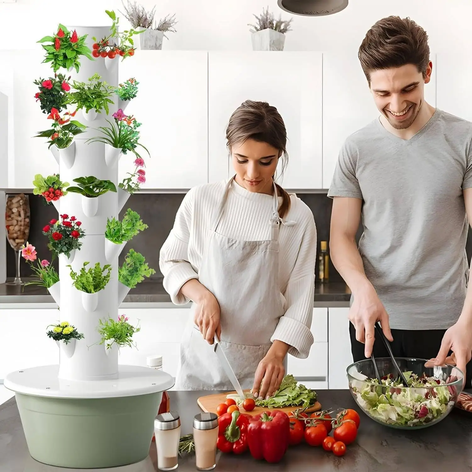 DUXMM torre hidropónica vertical 7 niveles cultivo inteligente sin suelo hierbas frutas verduras interior