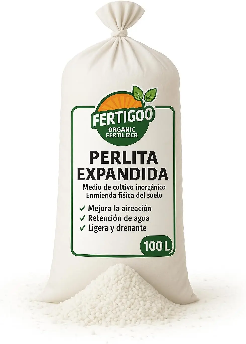 Fertigoo perlita 100L profesional P13 granulometría 3-6mm baja polvosidad kit hidroponia