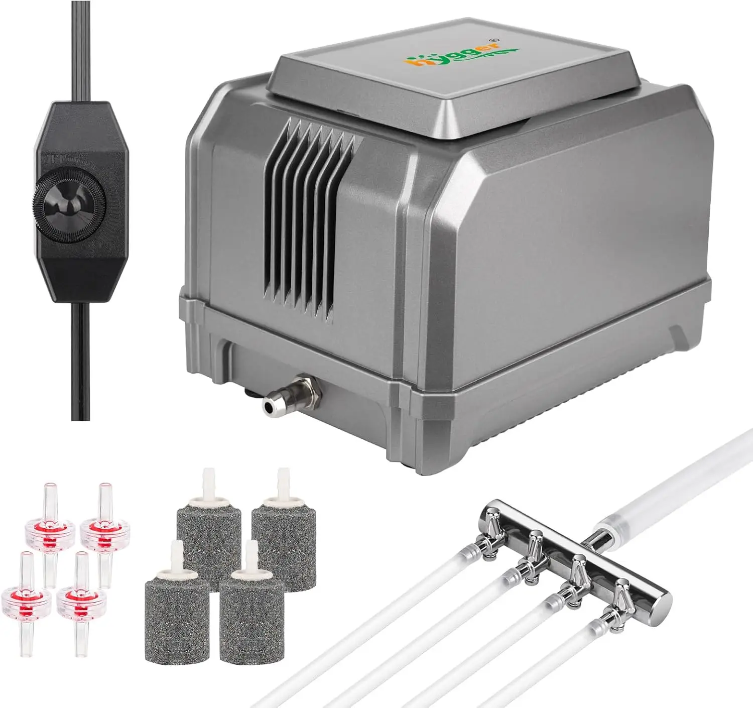 Hygger bomba aire 15W regulable 4 salidas kit hidroponia DWC oxigenación raíces principiantes