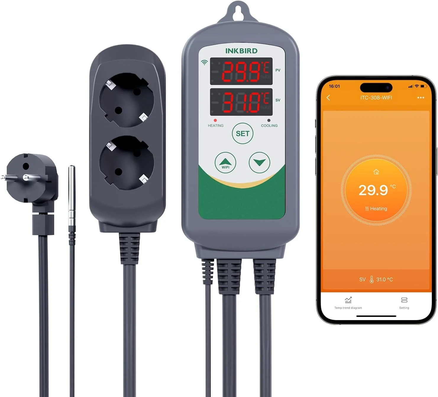 Inkbird ITC-308 WiFi termostato digital 220V con monitoreo remoto para hidroponía