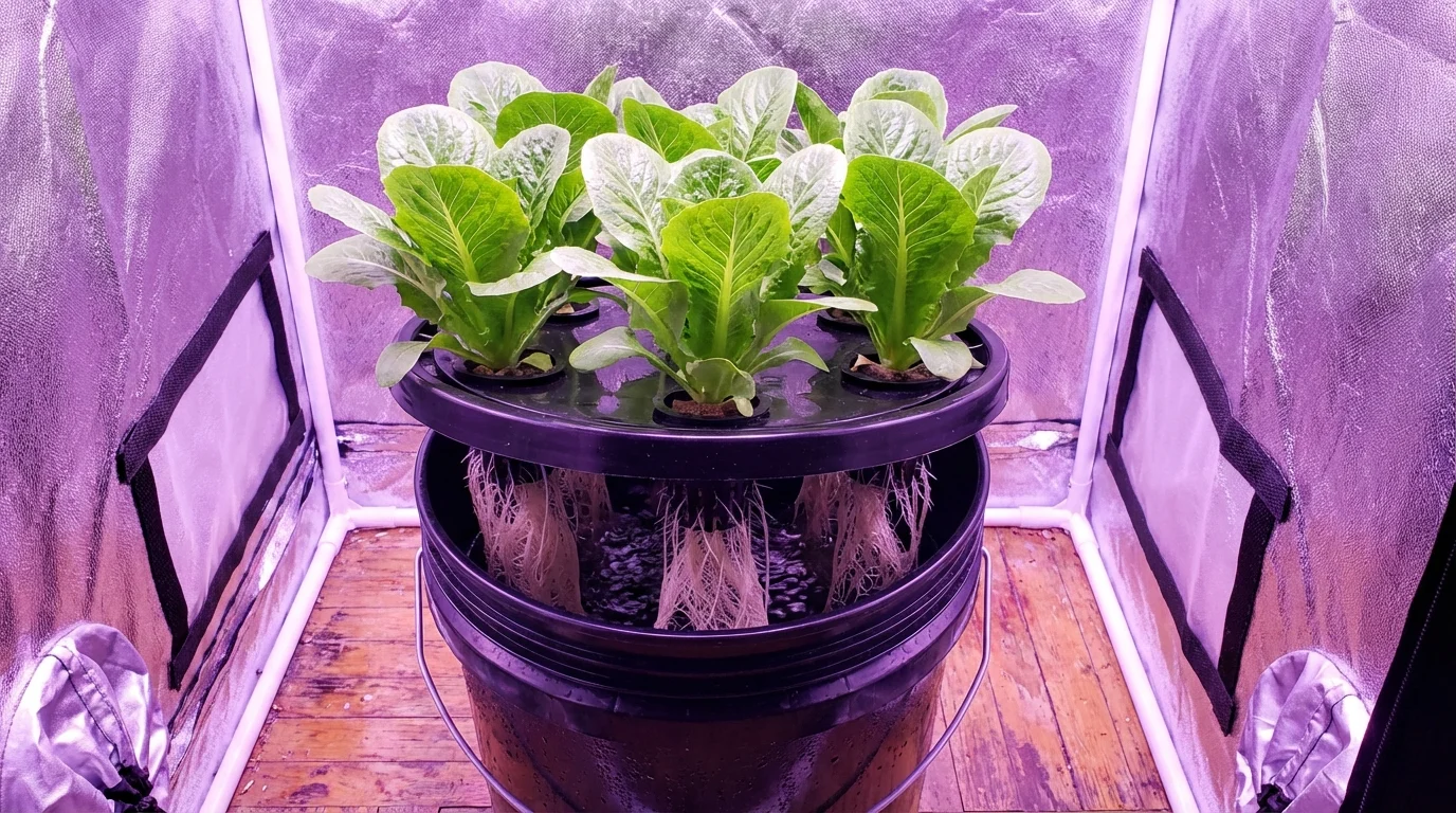 Resultado real de hidroponía casera DWC a 30 días con parámetros correctos lechugas cosechadas en sistema DWC de hidroponía casera a los 30 días con raíces blancas saludables