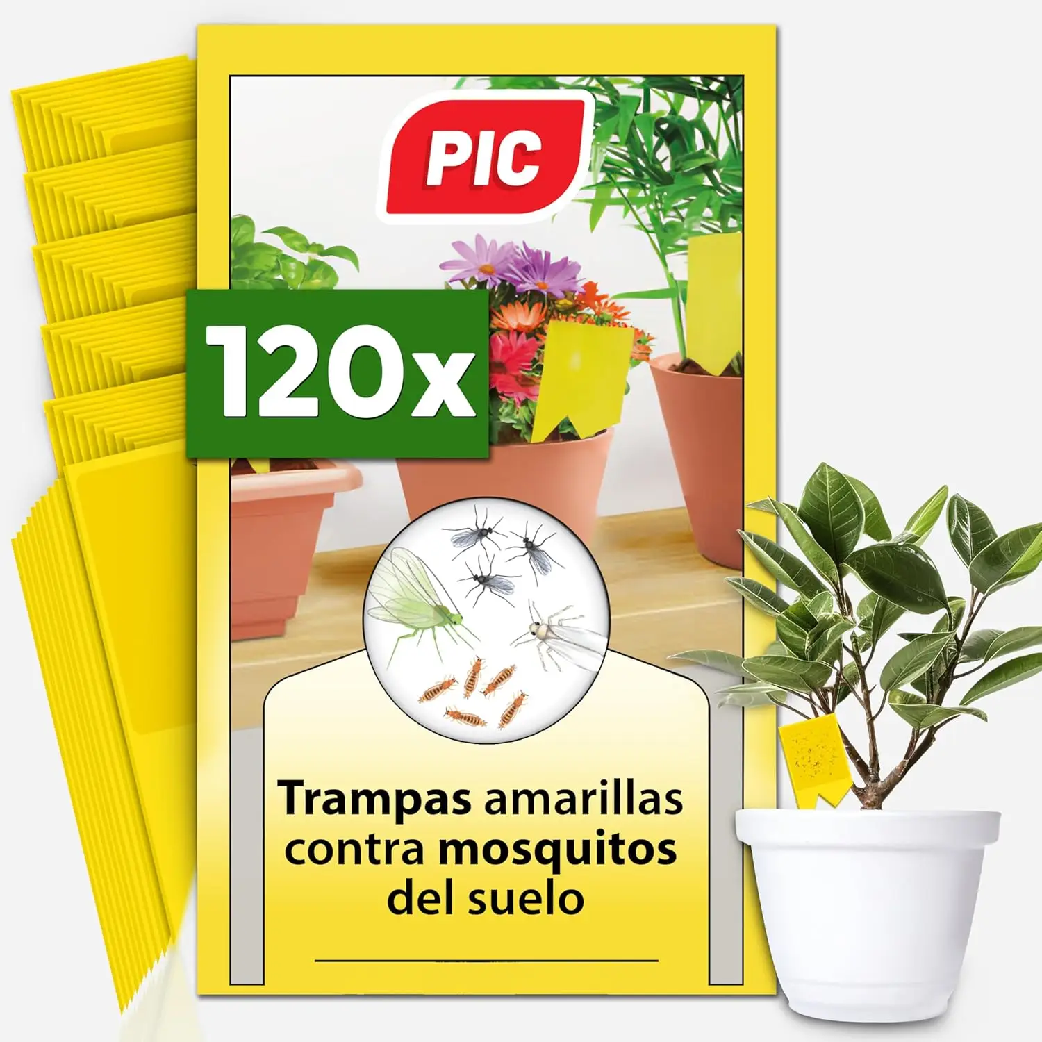 PIC trampas cromáticas amarillas adhesivas para monitoreo de mosca blanca y plagas voladoras en cultivo