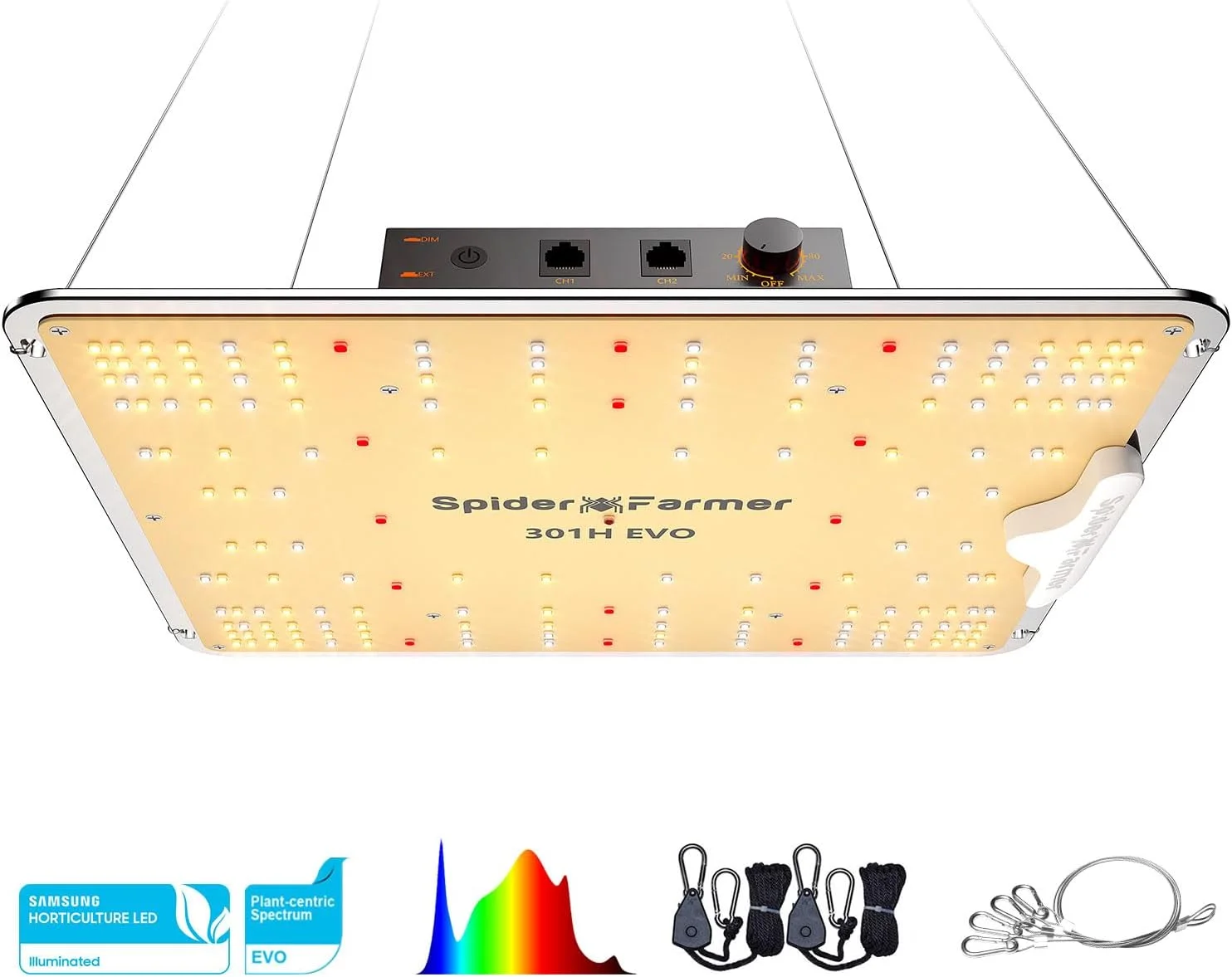 Spider Farmer SF1000 EVO mejor panel LED cultivo interior lechugas hortalizas Samsung LM301H EVO 3,14 µmol/J