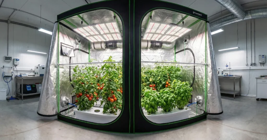Cabina de cultivo interior con iluminación LED para hortalizas y plantas