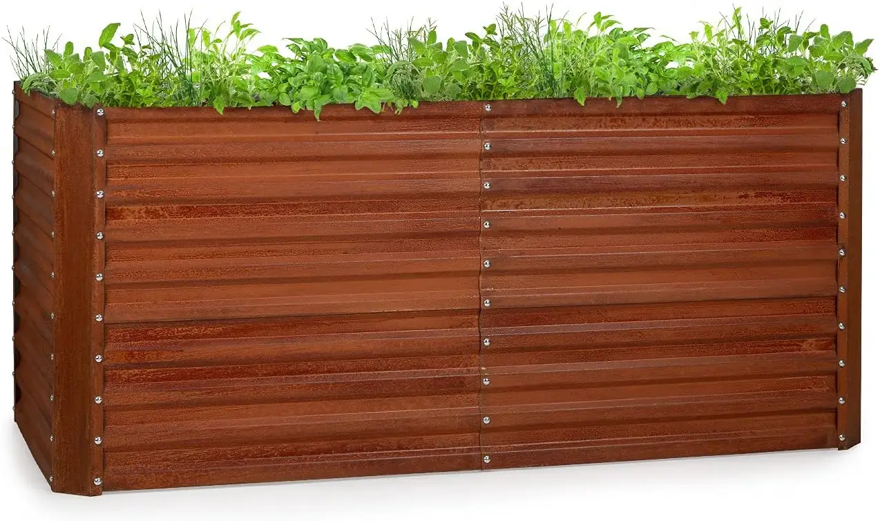 blumfeldt Rust Grow bancal macetero acero zincado 200x90x100cm acabado óxido huerto urbano terraza exterior