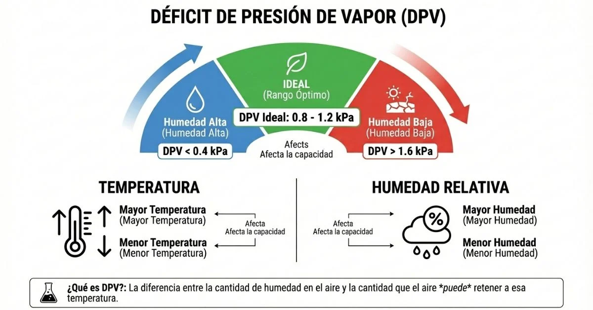Tabla de Déficit de Presión de Vapor DPV VPD por fases de cultivo indoor