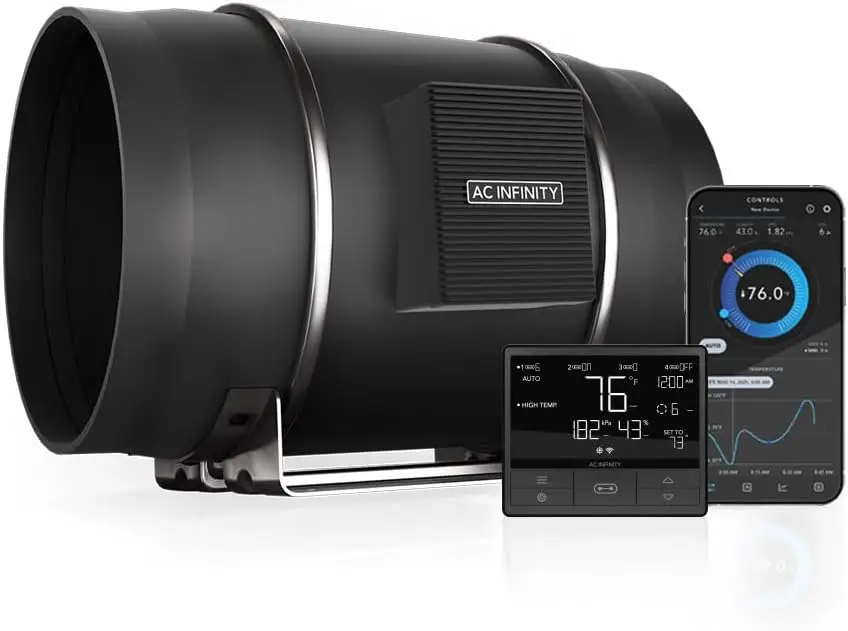 AC Infinity CLOUDLINE PRO T10 250mm ventilador silencioso conducto en línea controlador VPD temperatura WiFi