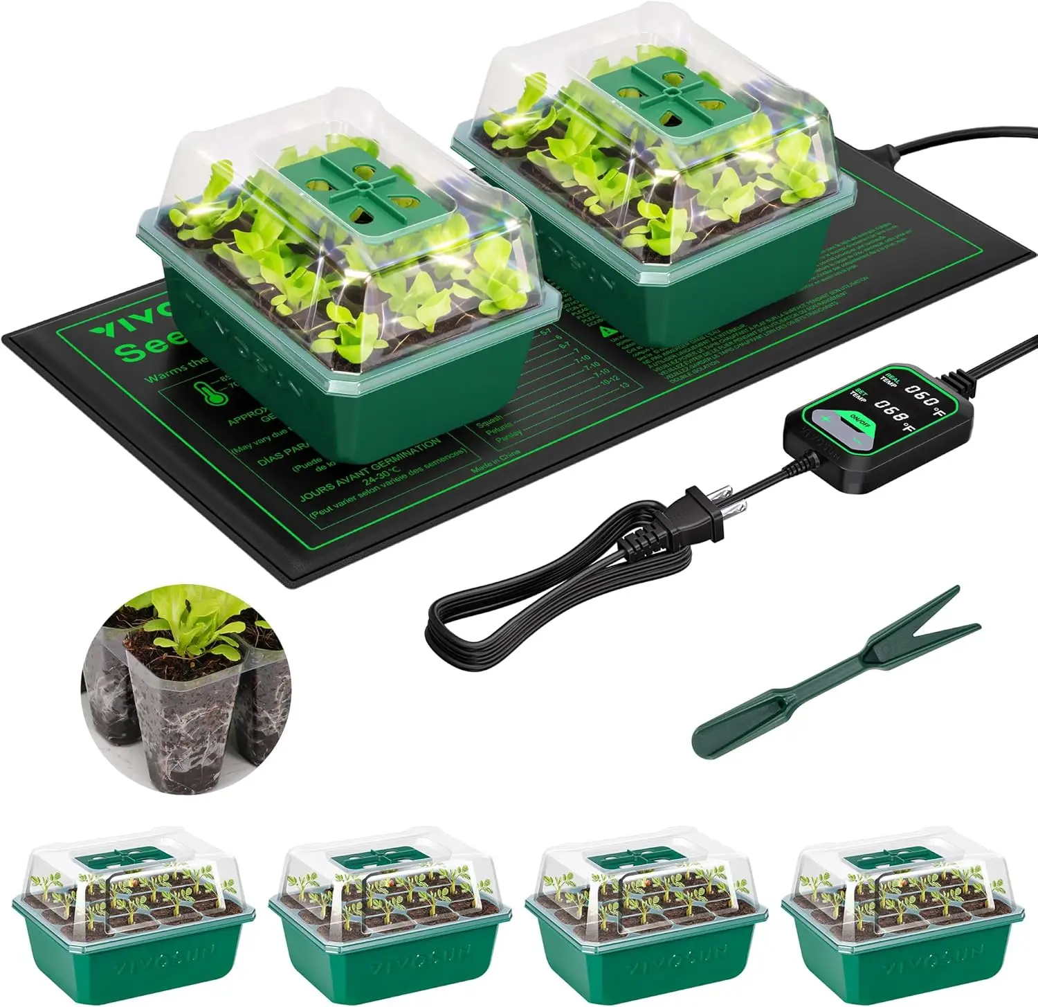 VIVOSUN kit 6 bandejas germinación calefactor semillero hidropónico temperatura controlada