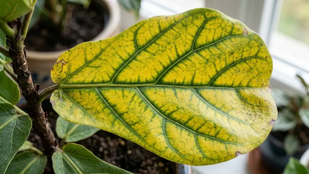 carencia calcio magnesio cultivo indoor — hojas amarillas con nervios verdes clorosis intervenal tomate