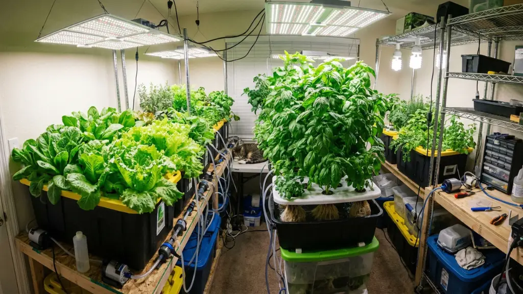 Lechugas desarrollándose con extrema rapidez en un entorno aeropónico controlado