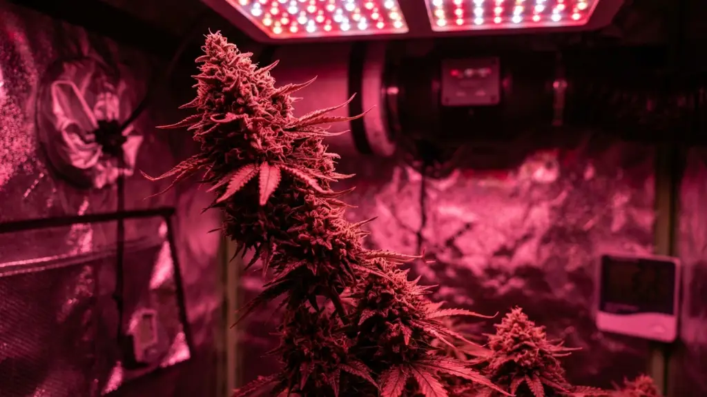 Flores densas desarrollándose bajo el espectro de luz roja, el color principal para estimular la floración