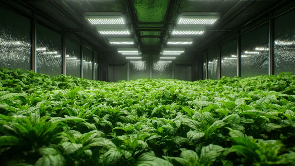 Armario de cultivo indoor con luces LED de alta potencia distribuyendo la luz uniformemente para alcanzar el DLI óptimo