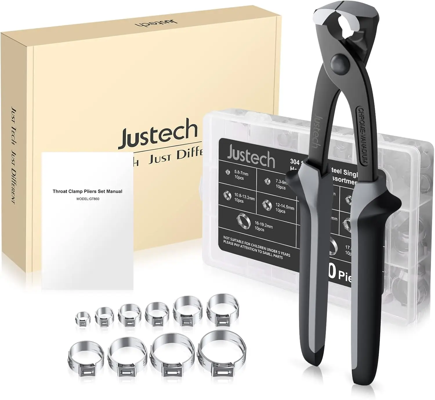 Justech 100 piezas kit abrazaderas manguera 304 acero inoxidable ventilación cultivo indoor