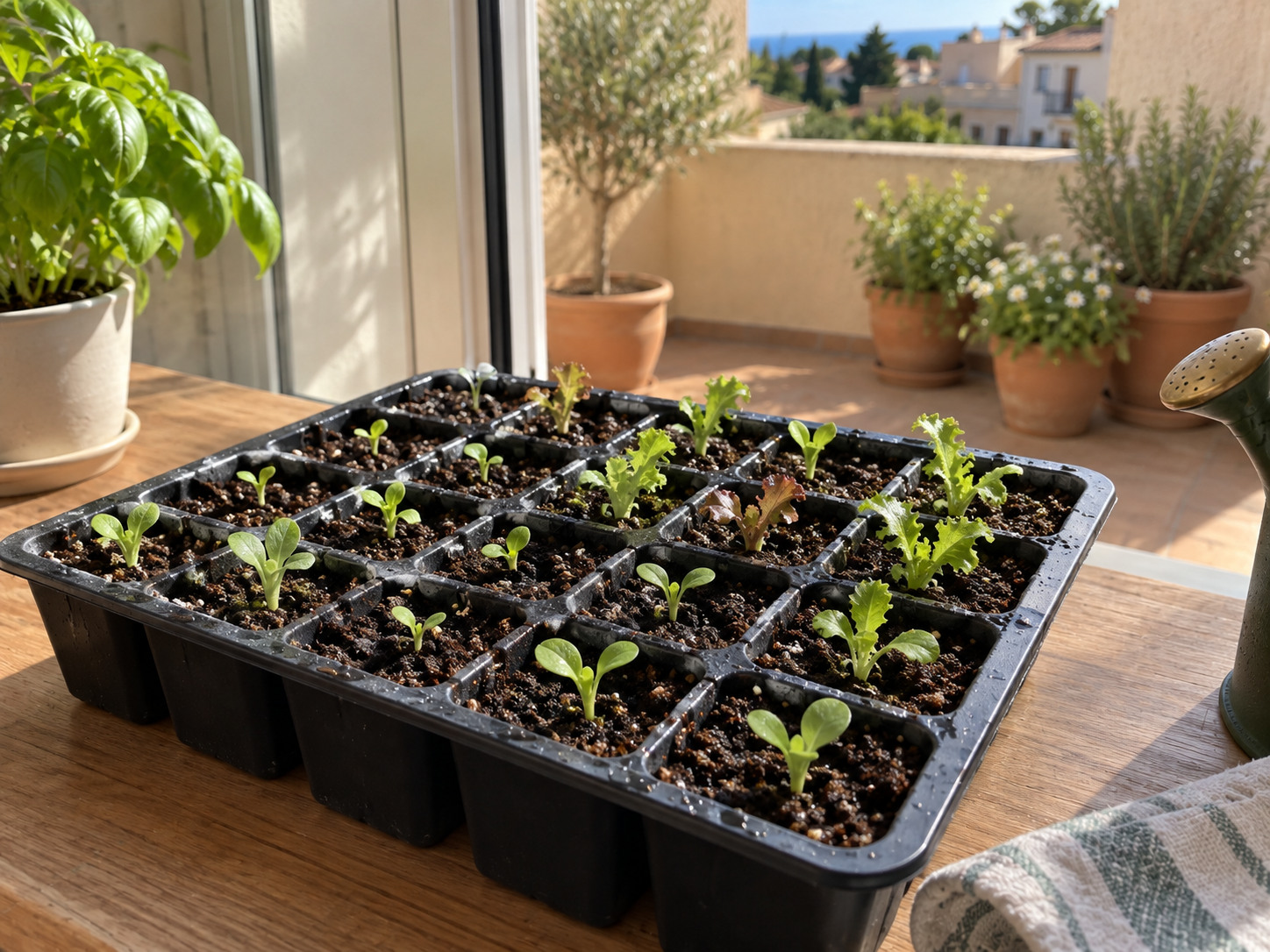 Plántulas de lechuga germinando en soportes para su posterior cultivo hidropónico