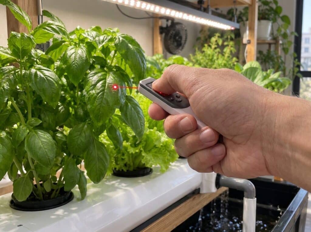 Medición de la temperatura de una hoja con termómetro infrarrojo